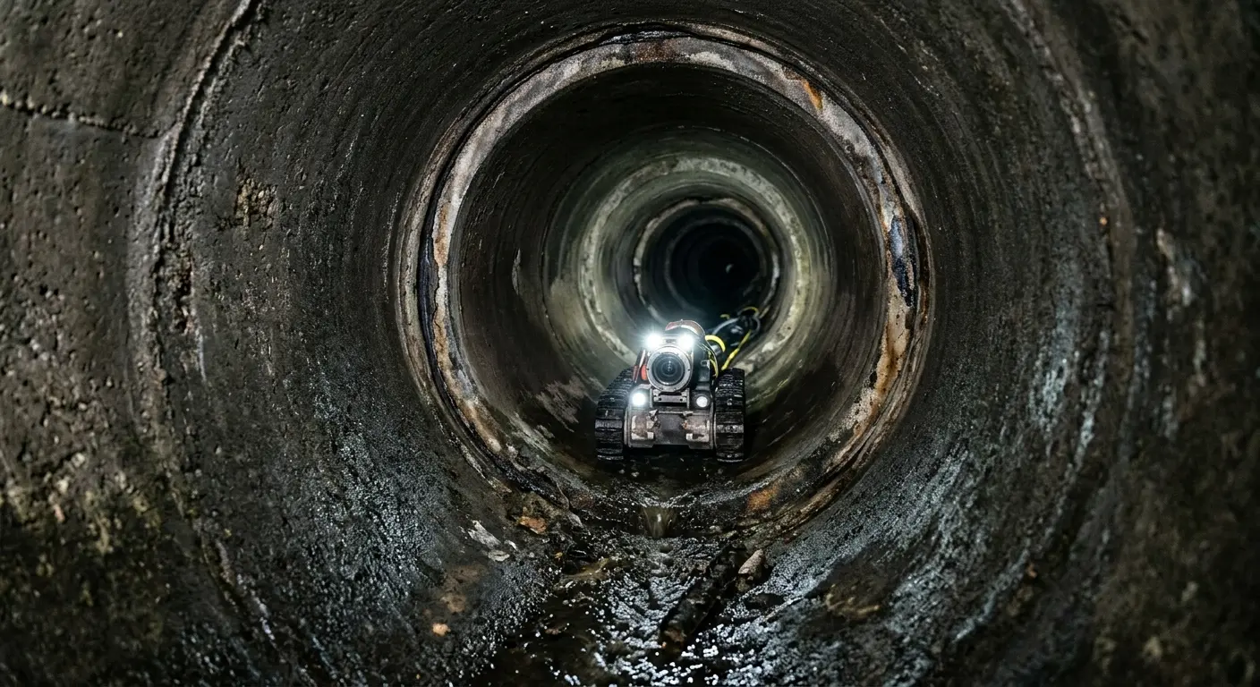 Robotic sewer camera inspecting pipe interior for Sewer Line Cleaning in White City