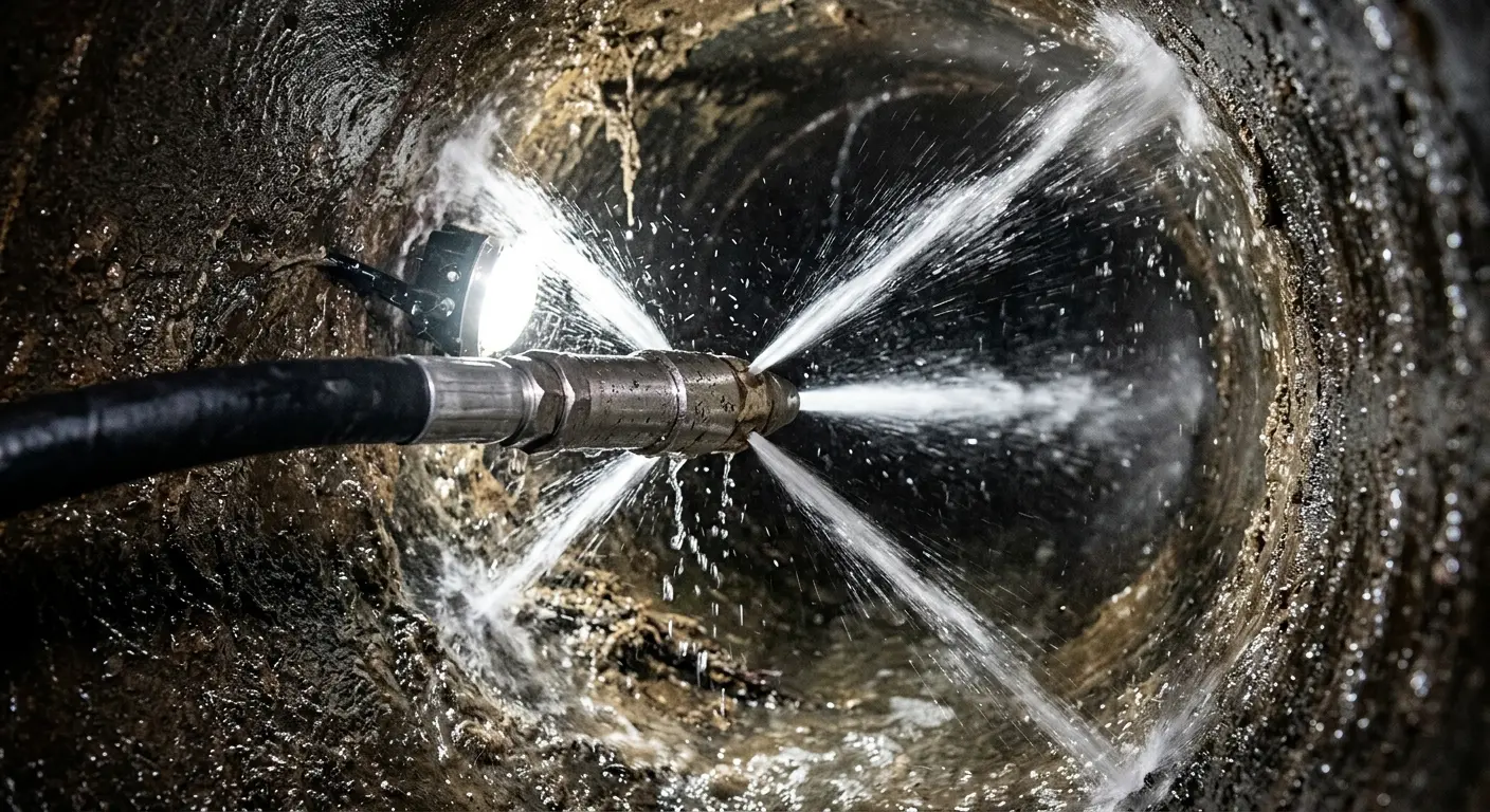 High-pressure hydro jetting nozzle cleaning sewer pipe for Sewer Cleanout in White City